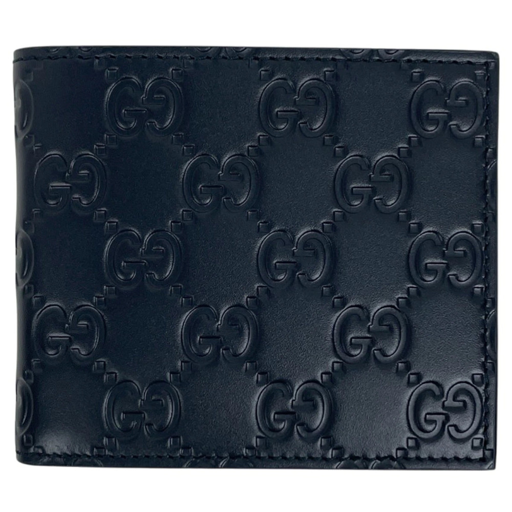 Gucci Guccissima Bi fold Wallet Billfold Guccissima Leather Navy Blue